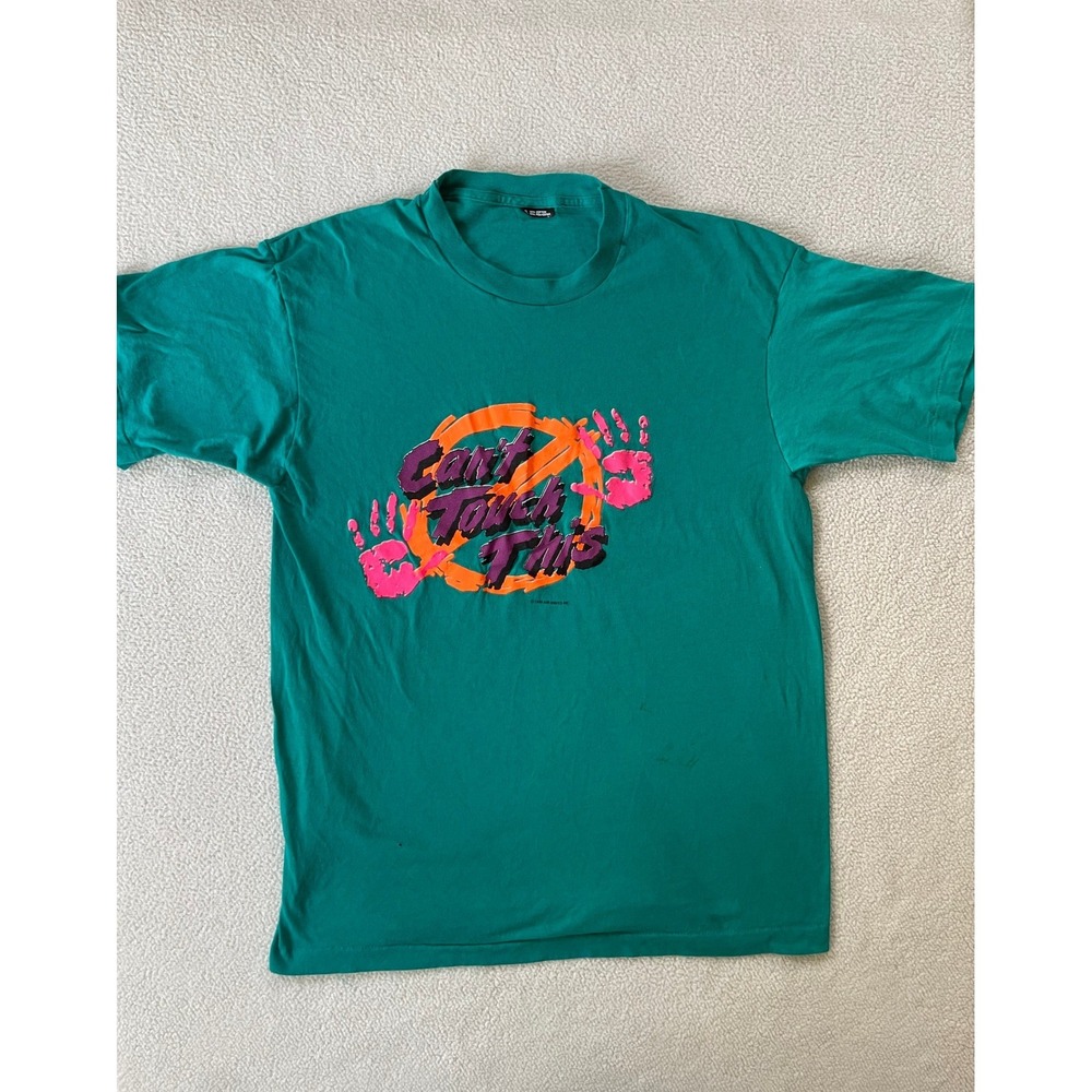 Vintage 90's Air Waves Mens Extra Large T-Shirt Teal Cant Touch This Neon Print